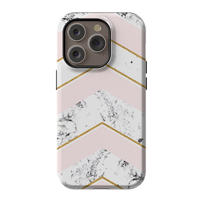 iPhone 14 Pro StrongFit Marble. Pink and gold by Julia Badeeva