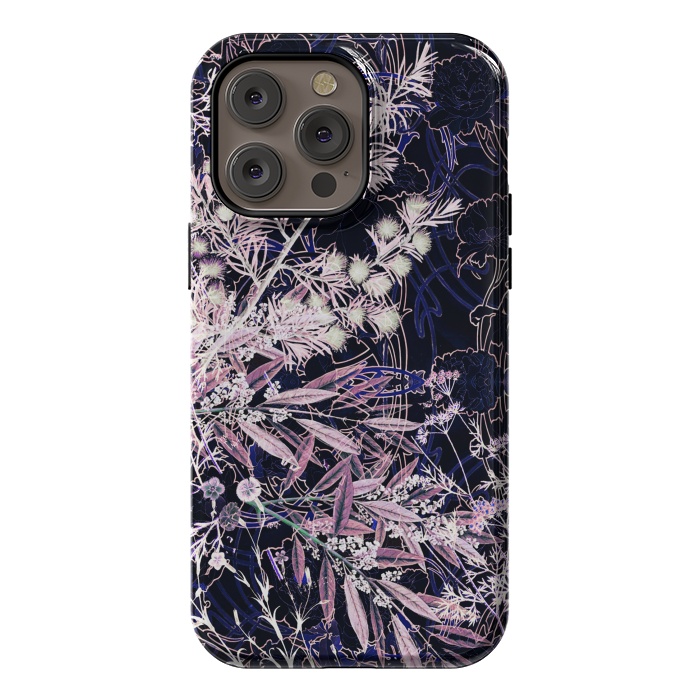 iPhone 14 Pro max StrongFit Pink purple botanical illustration by Oana 