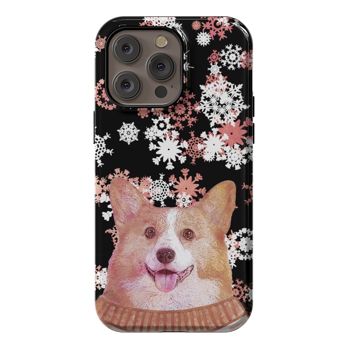 iPhone 14 Pro max StrongFit Cute corgi and white rose gold snowflakes by Oana 