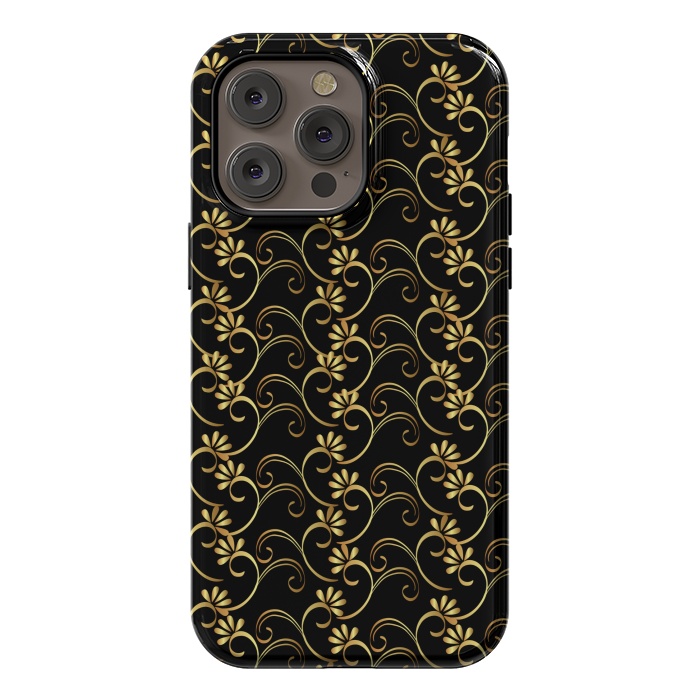 iPhone 14 Pro max StrongFit golden black floral pattern by MALLIKA