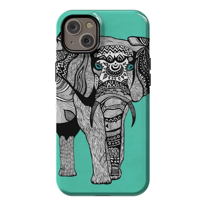 iPhone 14 Plus StrongFit Turquoise Elephant by Pom Graphic Design
