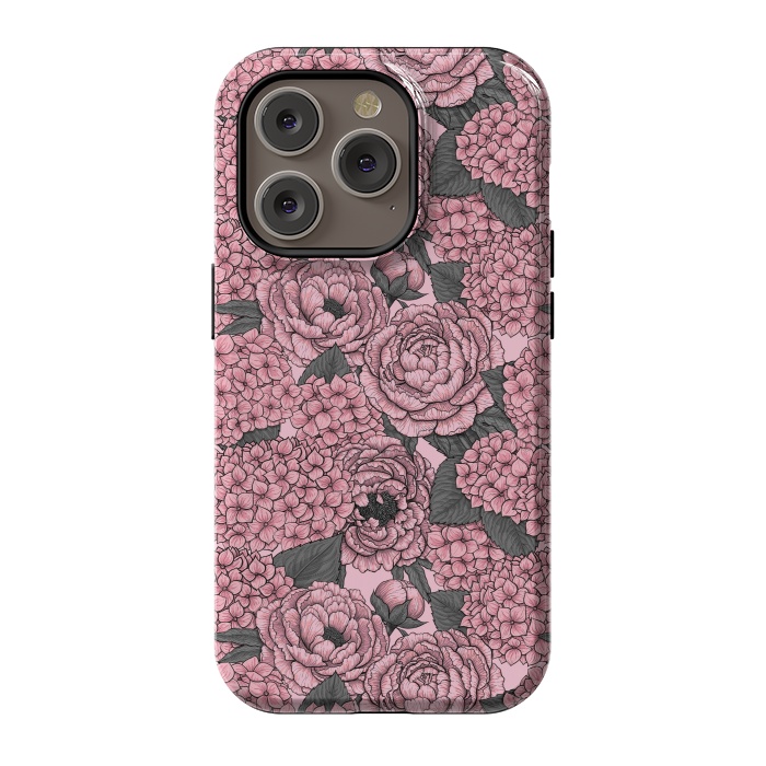 iPhone 14 Pro StrongFit Peony and hydrangea in pink by Katerina Kirilova