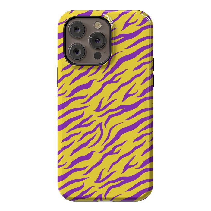 iPhone 14 Pro max StrongFit PURPLE YELLOW ANIMAL PRINT by MALLIKA