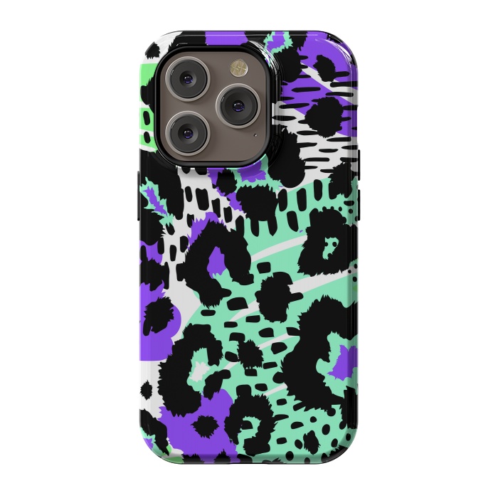 iPhone 14 Pro StrongFit PURPLE TEAL ANIMAL PRINT by haroulita