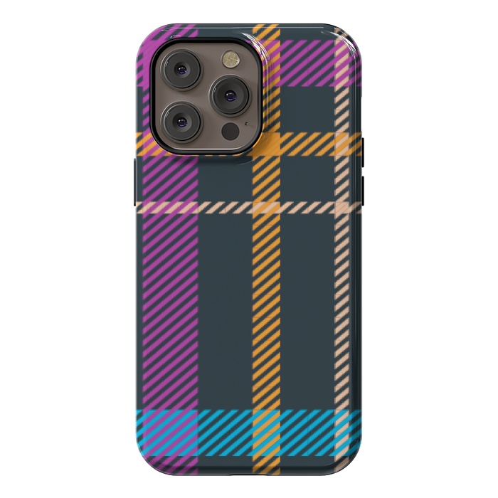 iPhone 14 Pro max StrongFit tartan black orange purple by haroulita