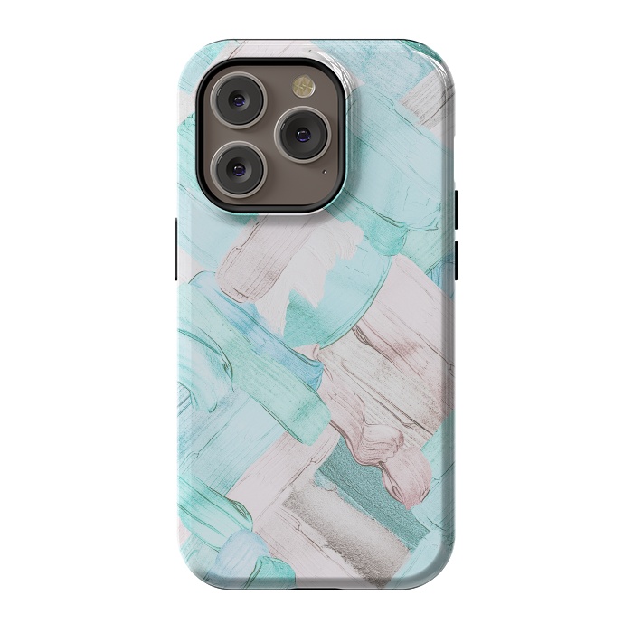 iPhone 14 Pro StrongFit Blush Teal Acrylic Thick Brush Strokes Pattenr by  Utart