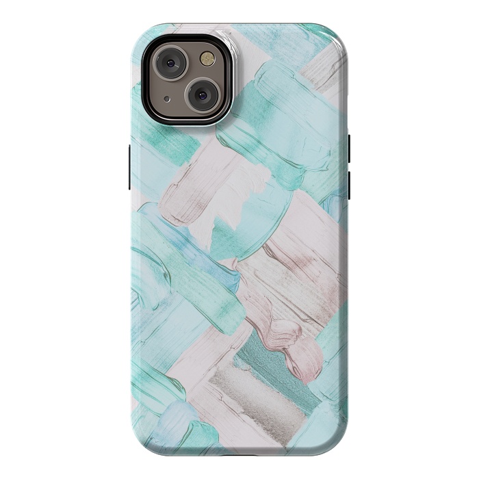 iPhone 14 Plus StrongFit Blush Teal Acrylic Thick Brush Strokes Pattenr by  Utart