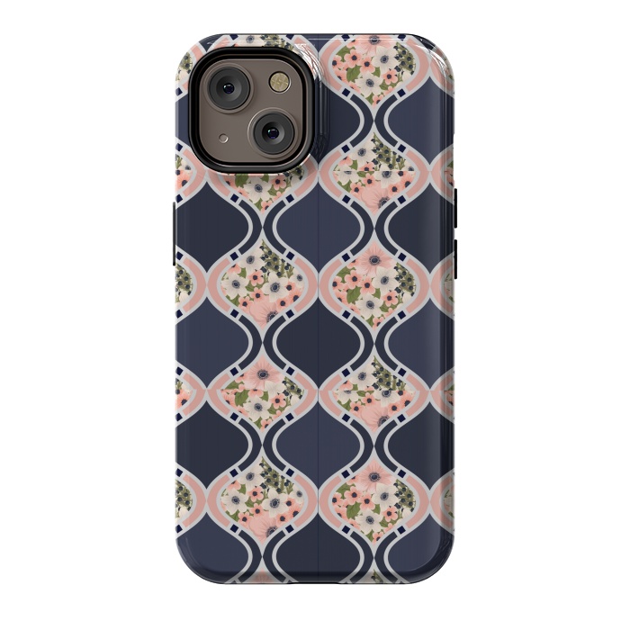 iPhone 14 StrongFit blue peach floral print by MALLIKA