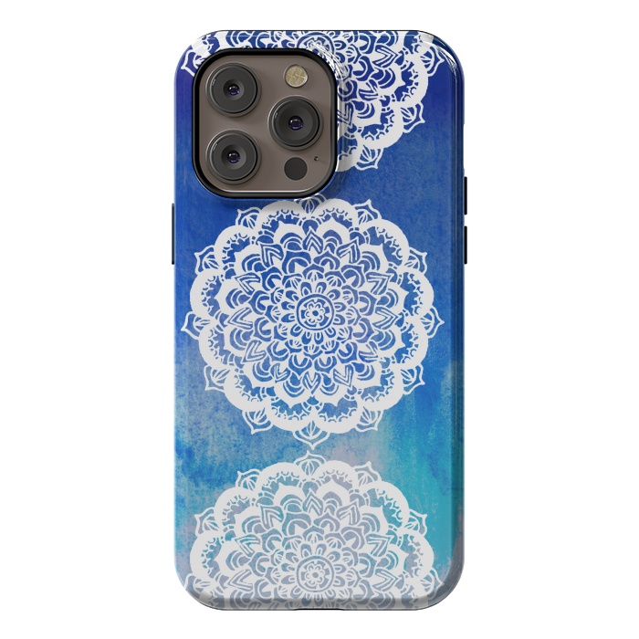 iPhone 14 Pro max StrongFit Intricate Mandala on Watercolor Blue by Tangerine-Tane