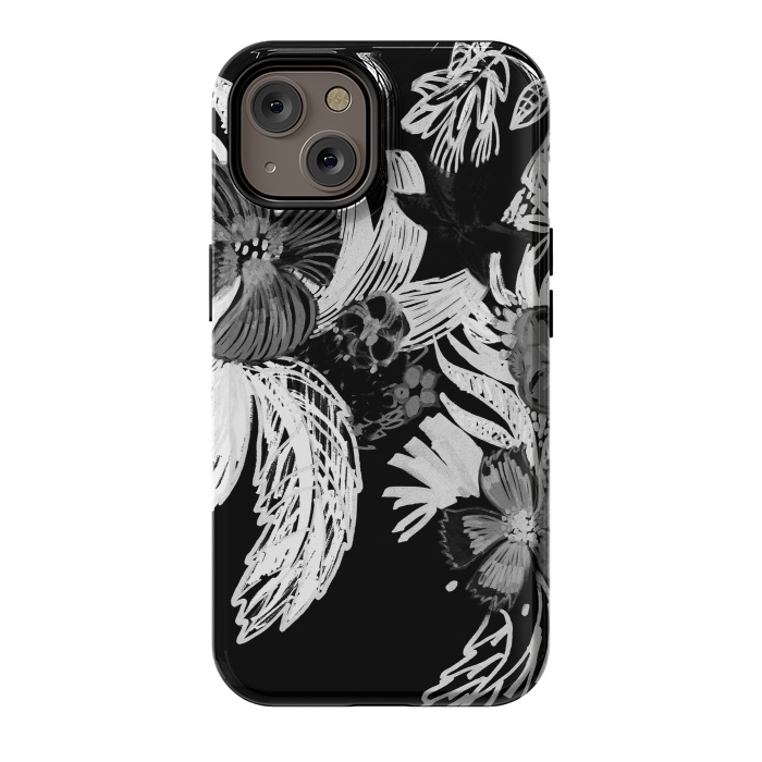 iPhone 14 StrongFit Black and white marker sketched flowers by Oana 