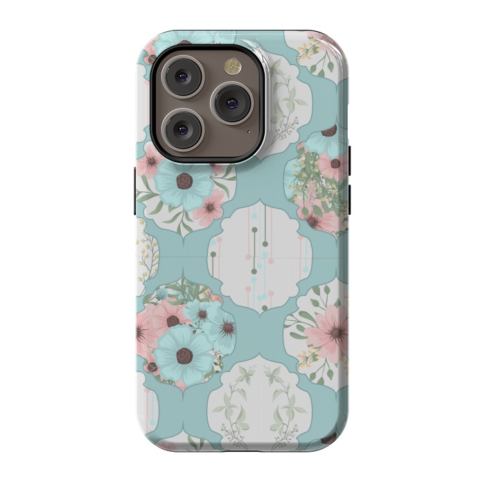 iPhone 14 Pro StrongFit BLUE FLORAL PATCHWORK  by MALLIKA
