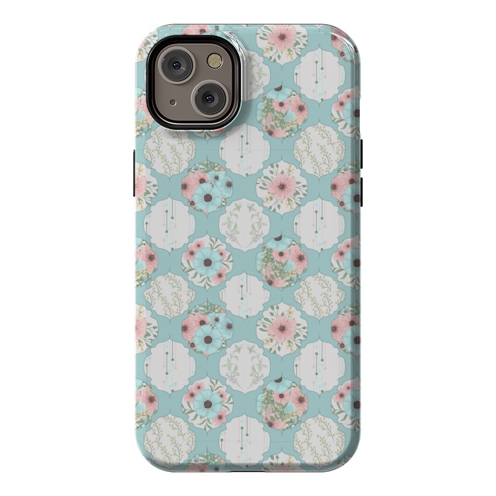 iPhone 14 Plus StrongFit BLUE FLORAL PATCHWORK  by MALLIKA