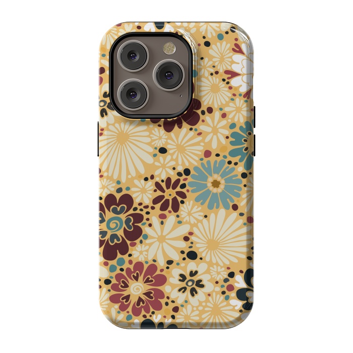 iPhone 14 Pro StrongFit 70s Valentine Flowers in Blue and Yellow by Paula Ohreen