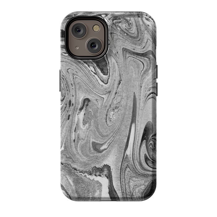 iPhone 14 StrongFit Monochrome liquid marble art swirls by Oana 