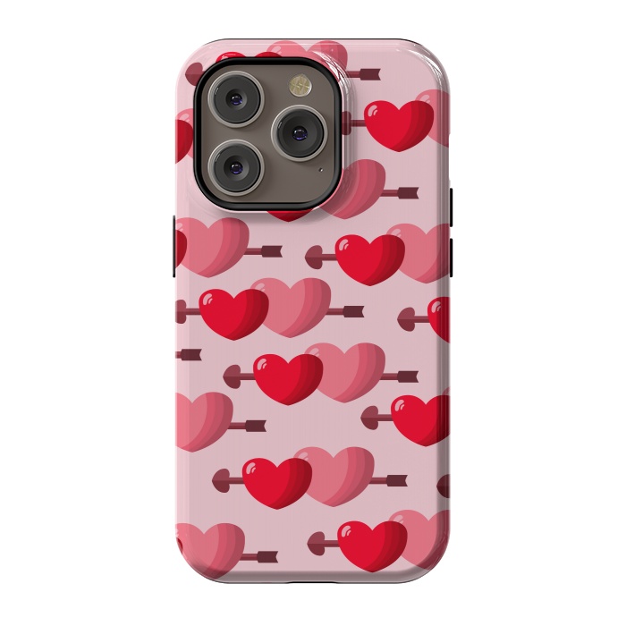 iPhone 14 Pro StrongFit pink red hearts pattern by MALLIKA