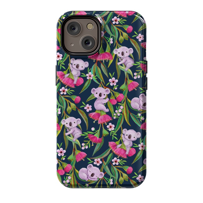 iPhone 14 StrongFit Teeny Tiny Koalas with Tea Tree Blossoms and Eucalyptus Flowers by Micklyn Le Feuvre