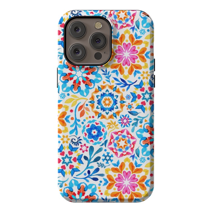 iPhone 14 Pro max StrongFit Watercolor Kaleidoscope Floral - brights by Micklyn Le Feuvre