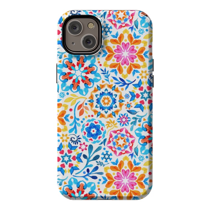 iPhone 14 Plus StrongFit Watercolor Kaleidoscope Floral - brights by Micklyn Le Feuvre