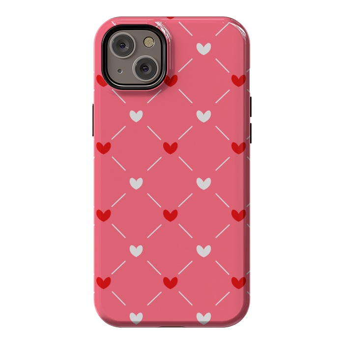 iPhone 14 Plus StrongFit CUTE RED WHITE HEARTS PATTERN by MALLIKA