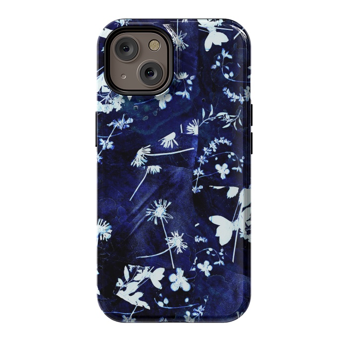 iPhone 14 StrongFit Pressed flowers indigo cyanotype by Oana 