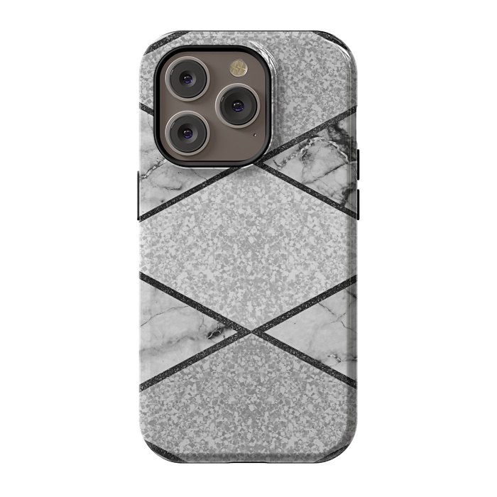 iPhone 14 Pro StrongFit Silver glitters marble by Jms