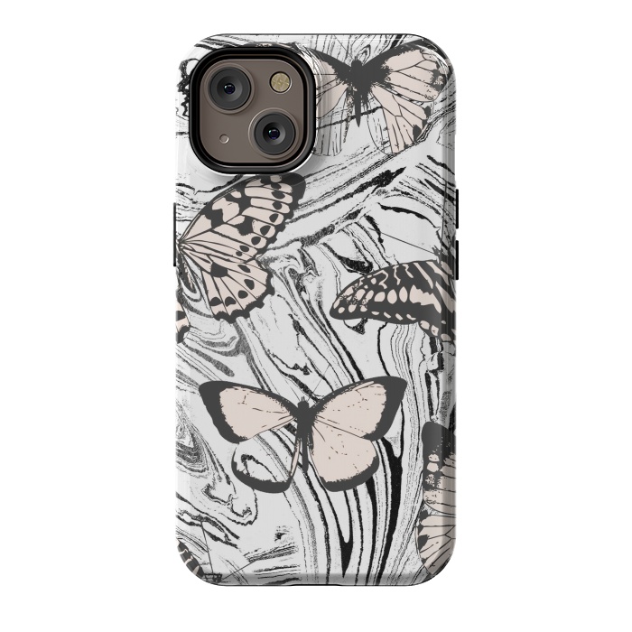 iPhone 14 StrongFit Butterflies and black ink marble by Oana 