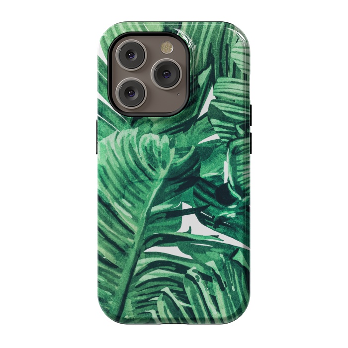iPhone 14 Pro StrongFit Tropical State of Mind | Watercolor Palm Banana Leaves Painting | Botanical Jungle Bohemian Plants by Uma Prabhakar Gokhale