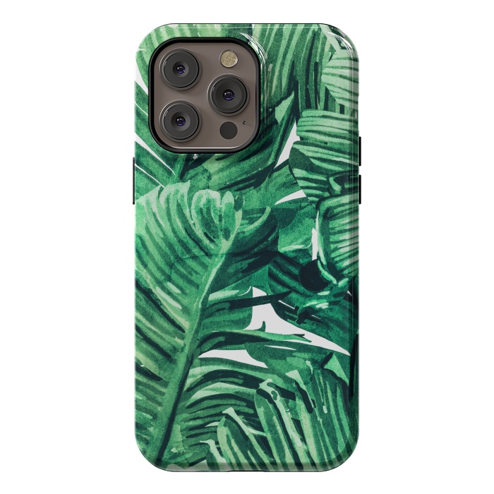 iPhone 14 Pro max StrongFit Tropical State of Mind | Watercolor Palm Banana Leaves Painting | Botanical Jungle Bohemian Plants by Uma Prabhakar Gokhale