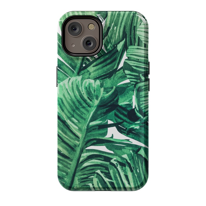 iPhone 14 StrongFit Tropical State of Mind | Watercolor Palm Banana Leaves Painting | Botanical Jungle Bohemian Plants by Uma Prabhakar Gokhale