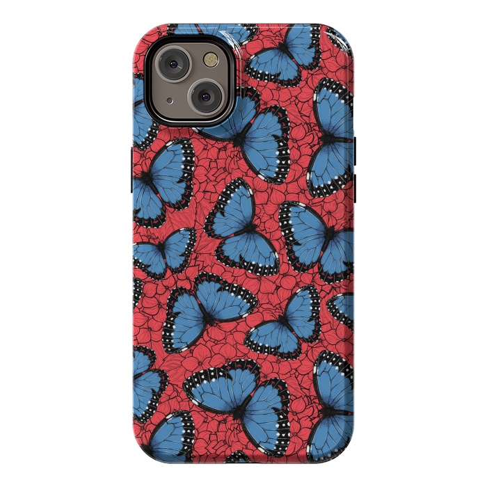 iPhone 14 Plus StrongFit Blue Morpho butterfly on red hydrangea by Katerina Kirilova