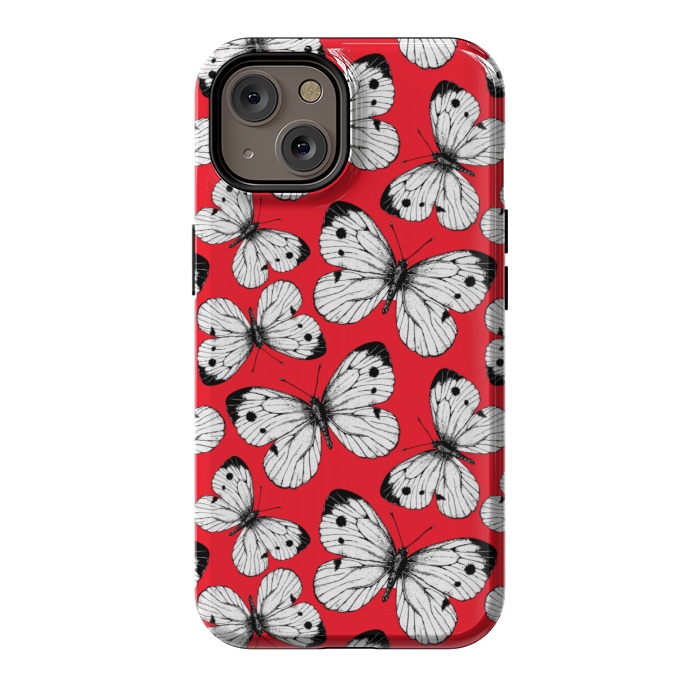 iPhone 14 StrongFit Cabbage butterfly pattern on red by Katerina Kirilova