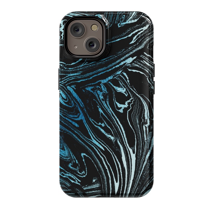 iPhone 14 StrongFit Metallic blue marble stripes by Oana 