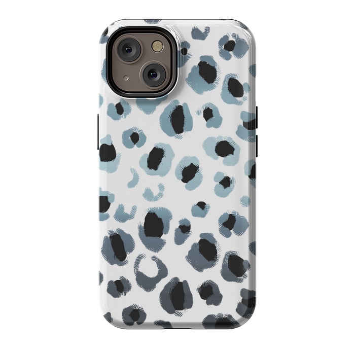 iPhone 14 StrongFit Blue silver leopard spots by Oana 