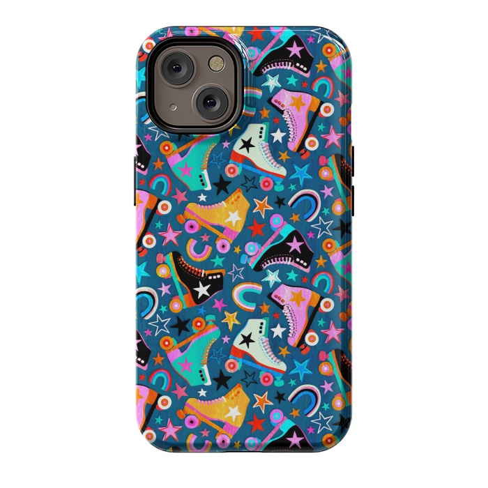 iPhone 14 StrongFit Retro Rainbow Roller Skates and Stars by Micklyn Le Feuvre