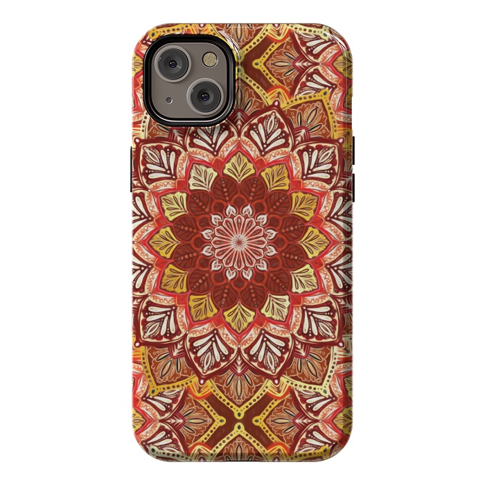 iPhone 14 Plus StrongFit Boho Mandala in Rust Red and Faux Gold by Micklyn Le Feuvre