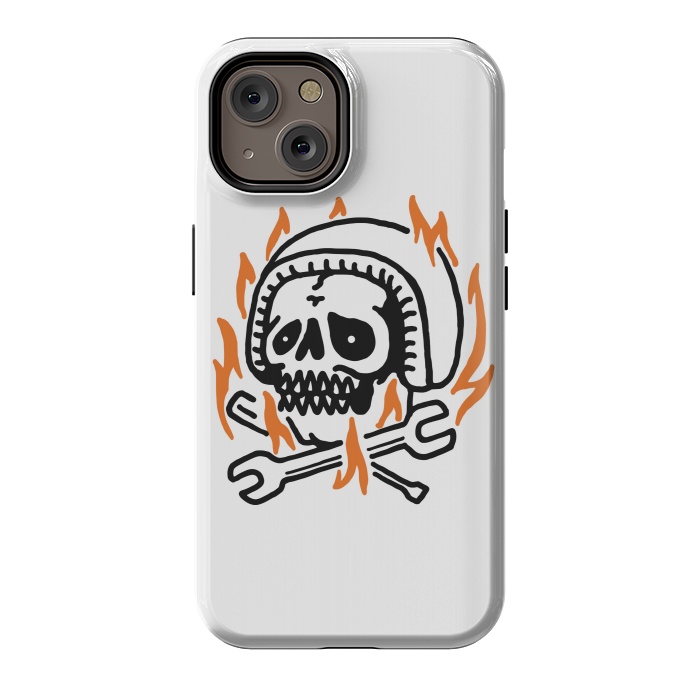 iPhone 14 StrongFit Skull Biker Fire by Afif Quilimo