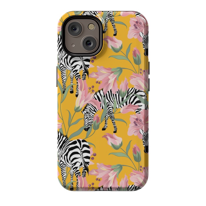 iPhone 14 StrongFit Striped For Life | Zebra Mango Forest | Modern Bohemian Wildlife Jungle | Botanical Nature by Uma Prabhakar Gokhale