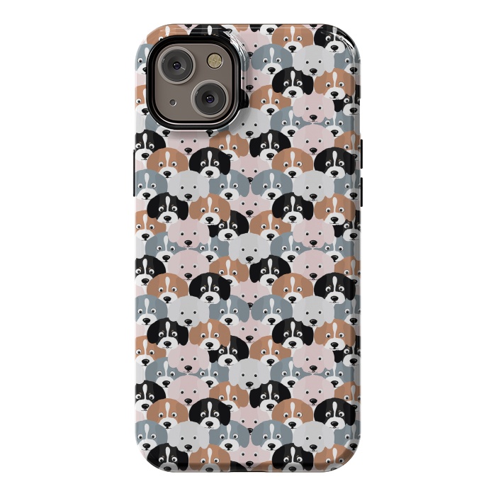 iPhone 14 Plus StrongFit Cute Black Brown Pink Grey Puppy Dogs Illustration by InovArts