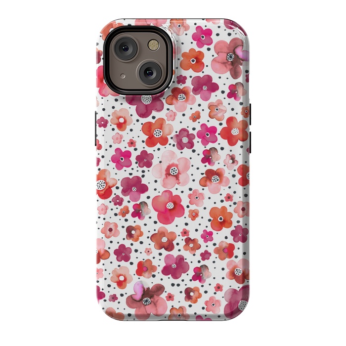 iPhone 14 StrongFit Beautiful Naive Coral Flowers Dots by Ninola Design