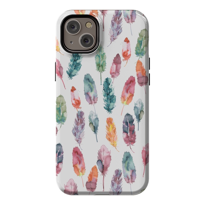 iPhone 14 Plus StrongFit Bohemian Feathers Watercolor Colorful by Ninola Design