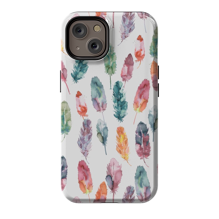 iPhone 14 StrongFit Bohemian Feathers Watercolor Colorful by Ninola Design