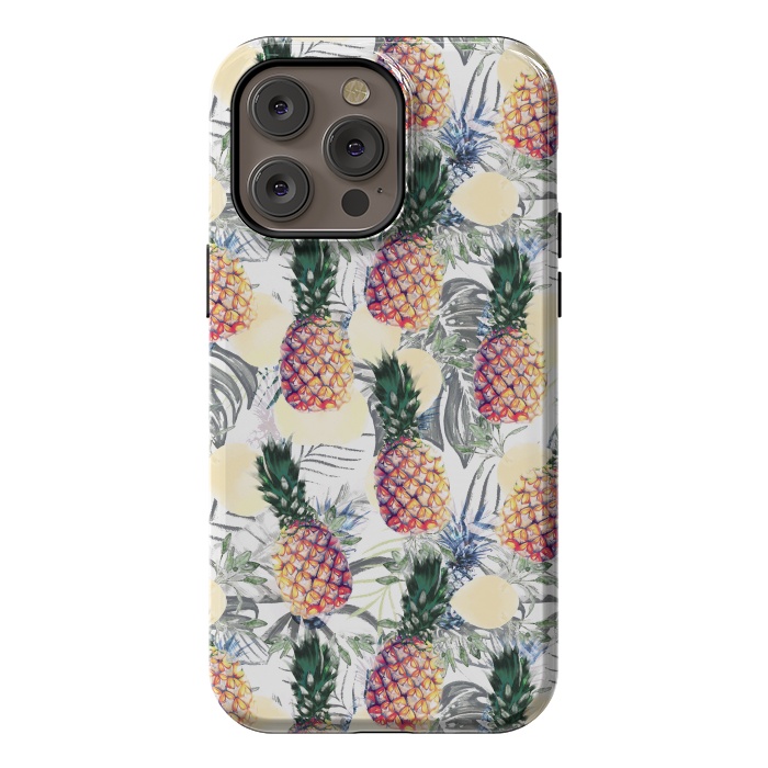 iPhone 14 Pro max StrongFit Pineapples and tropical leaves colorful pattern by Oana 
