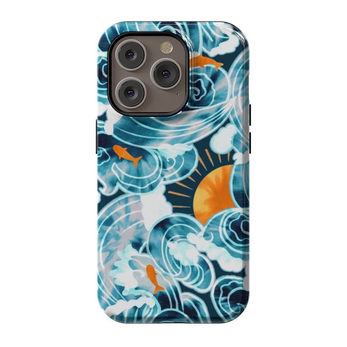 iPhone 14 Pro StrongFit Ocean 'Tide' Dye - Orange & Teal by Tigatiga
