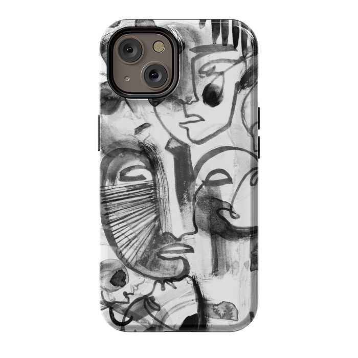 iPhone 14 StrongFit Tribal brush strokes line art portraits by Oana 