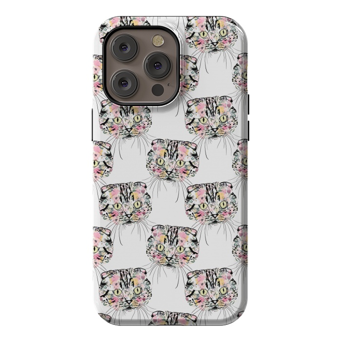 iPhone 14 Pro max StrongFit Cute Pink Cat & watercolor flowers Animal Pattern by InovArts
