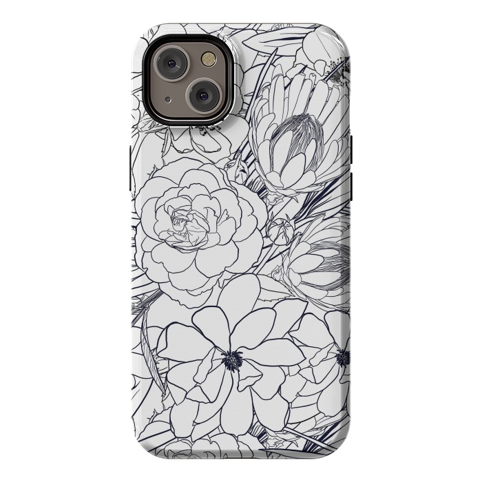iPhone 14 Plus StrongFit Modern Line Art Hand Drawn Floral Girly Design by InovArts