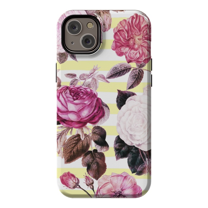 iPhone 14 Plus StrongFit Vintage romantic roses and bright yellow stripes by Oana 