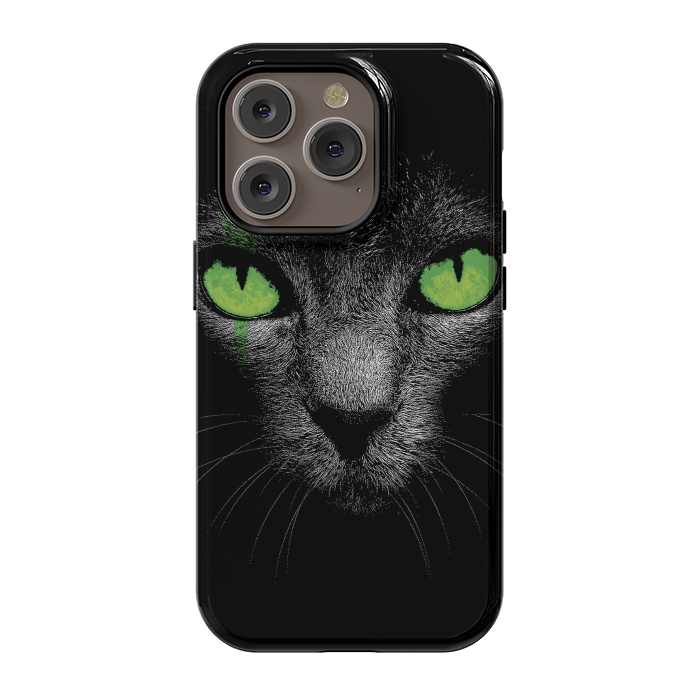 iPhone 14 Pro StrongFit Black Cat with Green Eyes by Sitchko