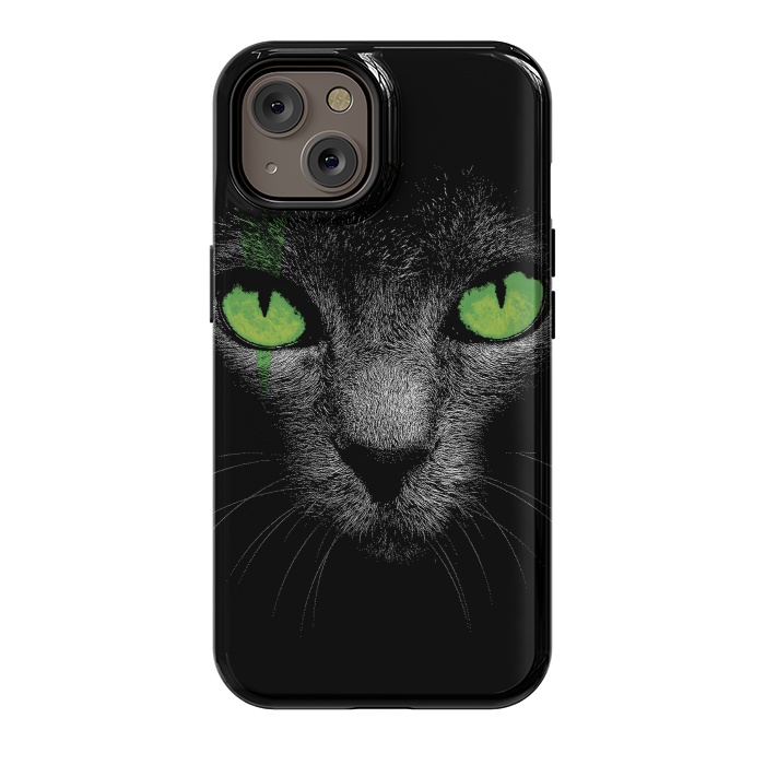 iPhone 14 StrongFit Black Cat with Green Eyes by Sitchko