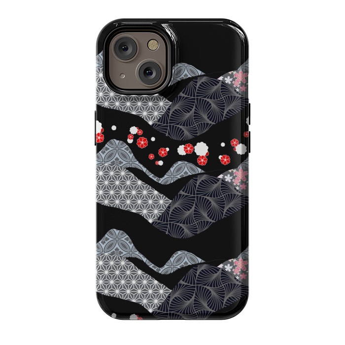 iPhone 14 StrongFit Japanese mountain landscape graphic pattern by Oana 
